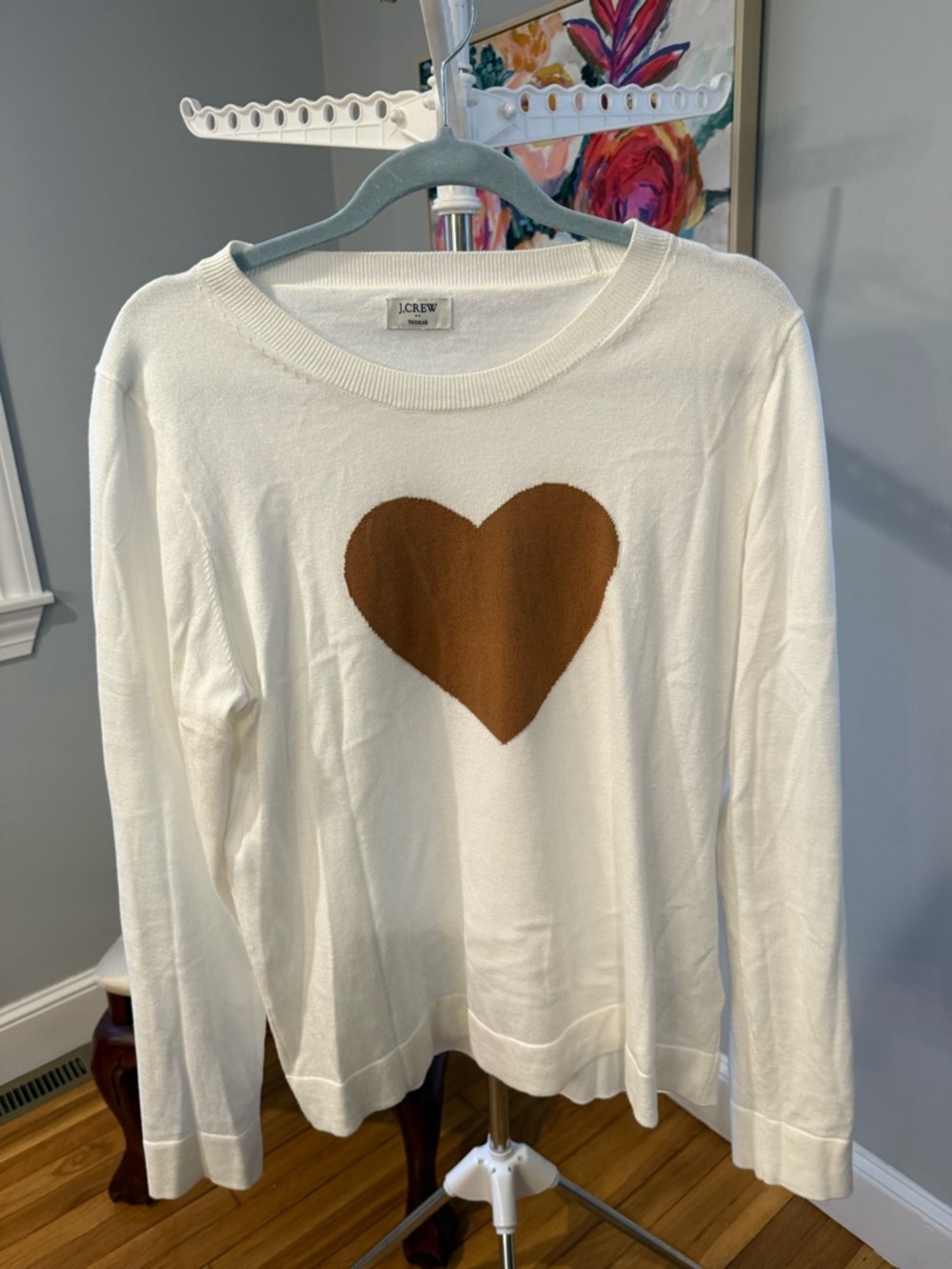 J. Crew Teddie Sweater with Brown Heart Graphic